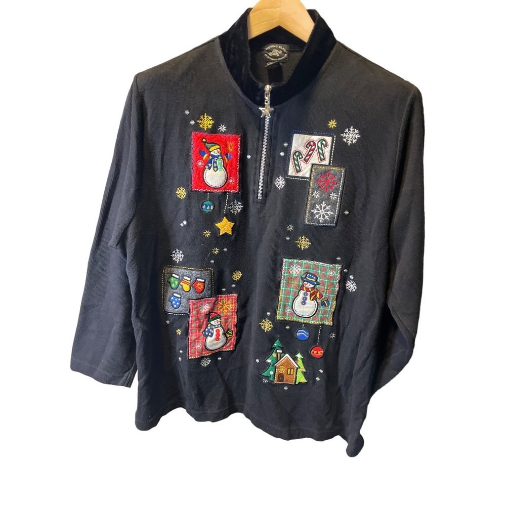 Designers Original Full Zip Embroidered Black Long Sleeve Sweater Sz 2X